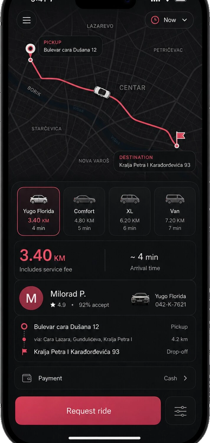 Djir rider app &mdash; fare and vehicle class before booking