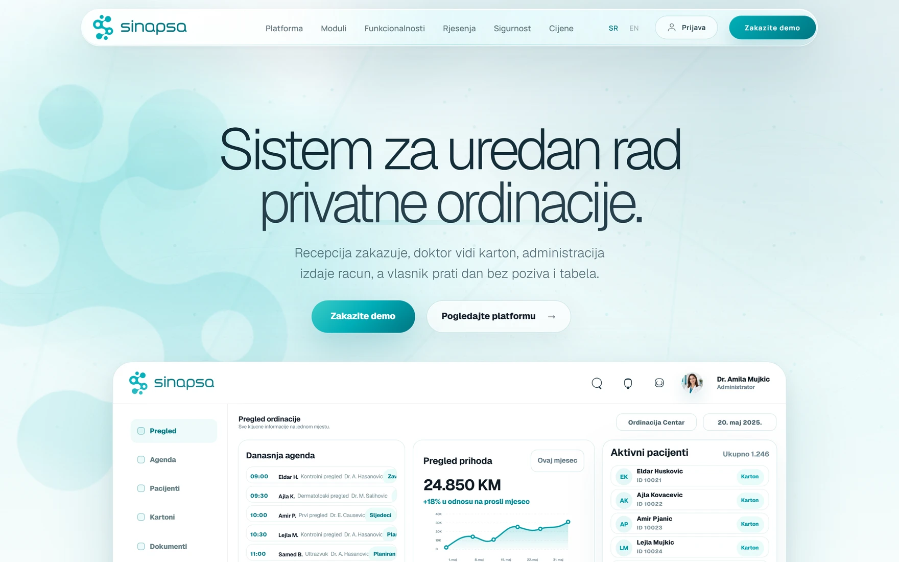 Sinapsa marketing site &mdash; the clinic's public front door, with booking built in