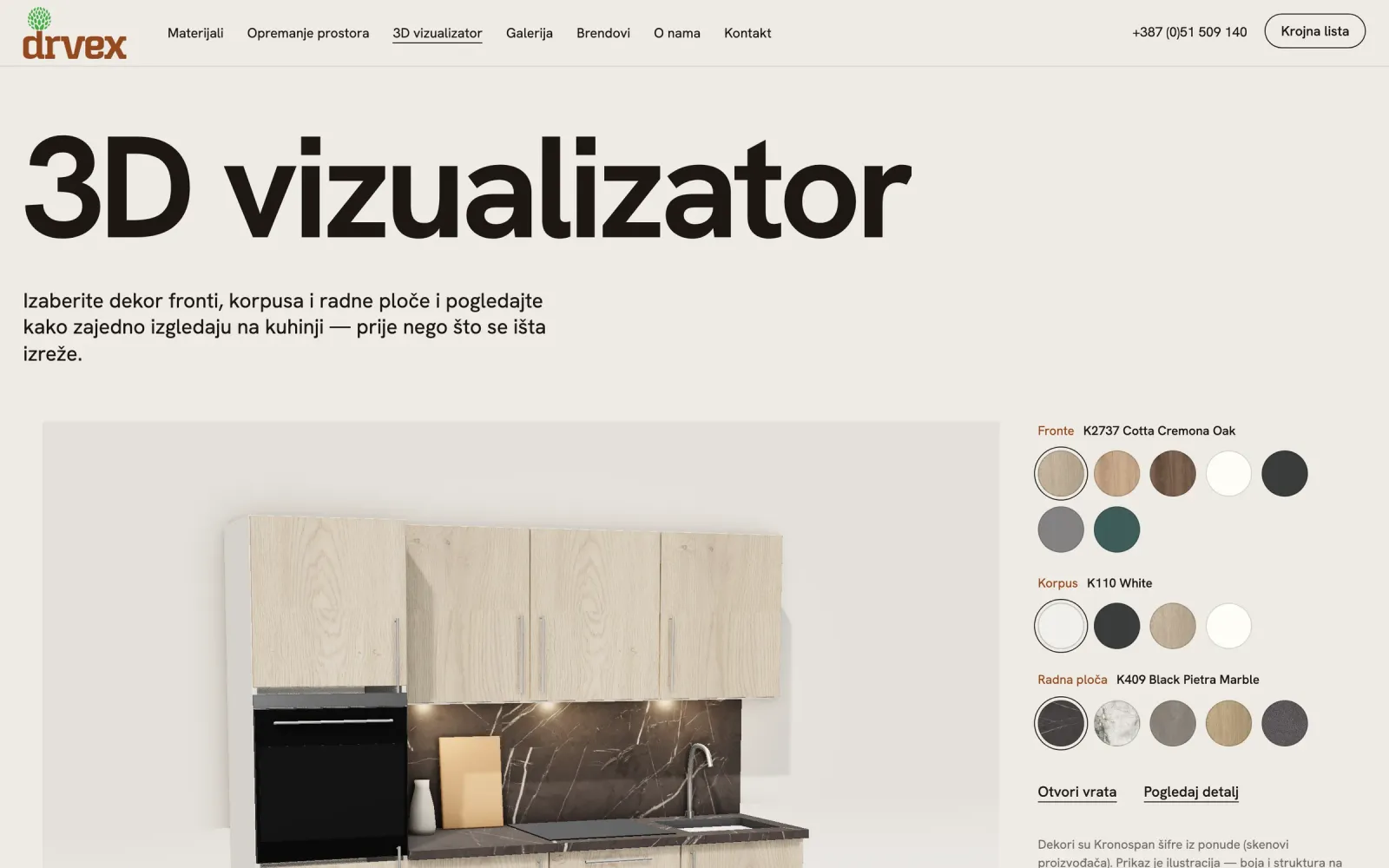 The kitchen configurator and its real material choices.