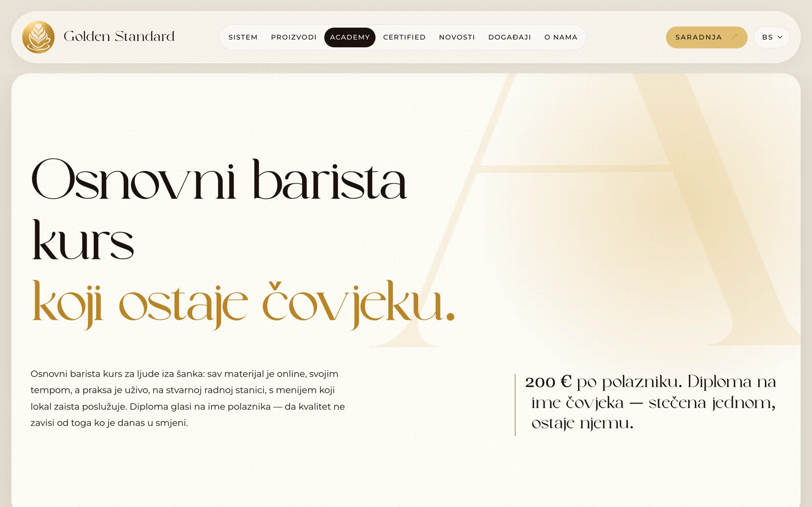 Academy: the barista course and training programme.