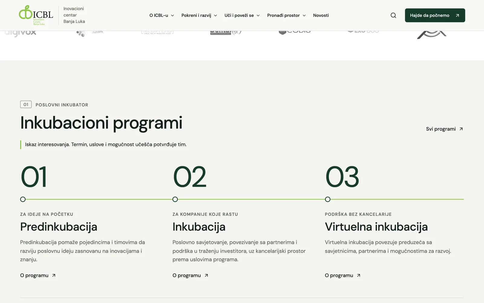 Pregled inkubacionih programa.