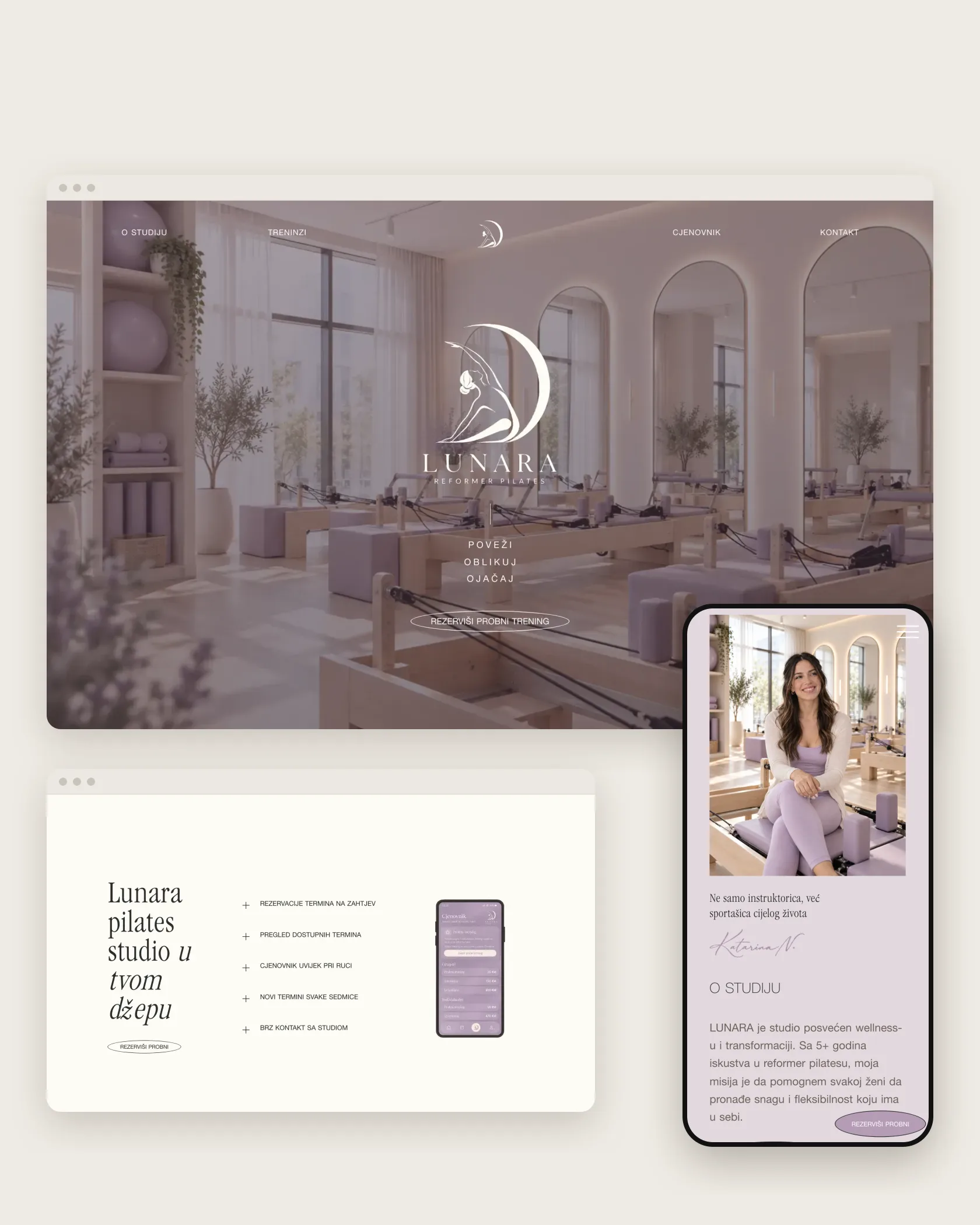 Lunara — Pilates identity & website concept